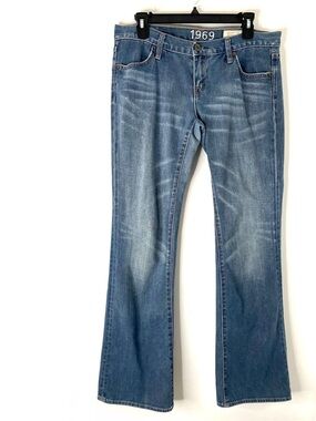 GAP 1969 Vintage 2004 Extra Low Rise Jeans Whiskered Distressed Hem Y2K Denim